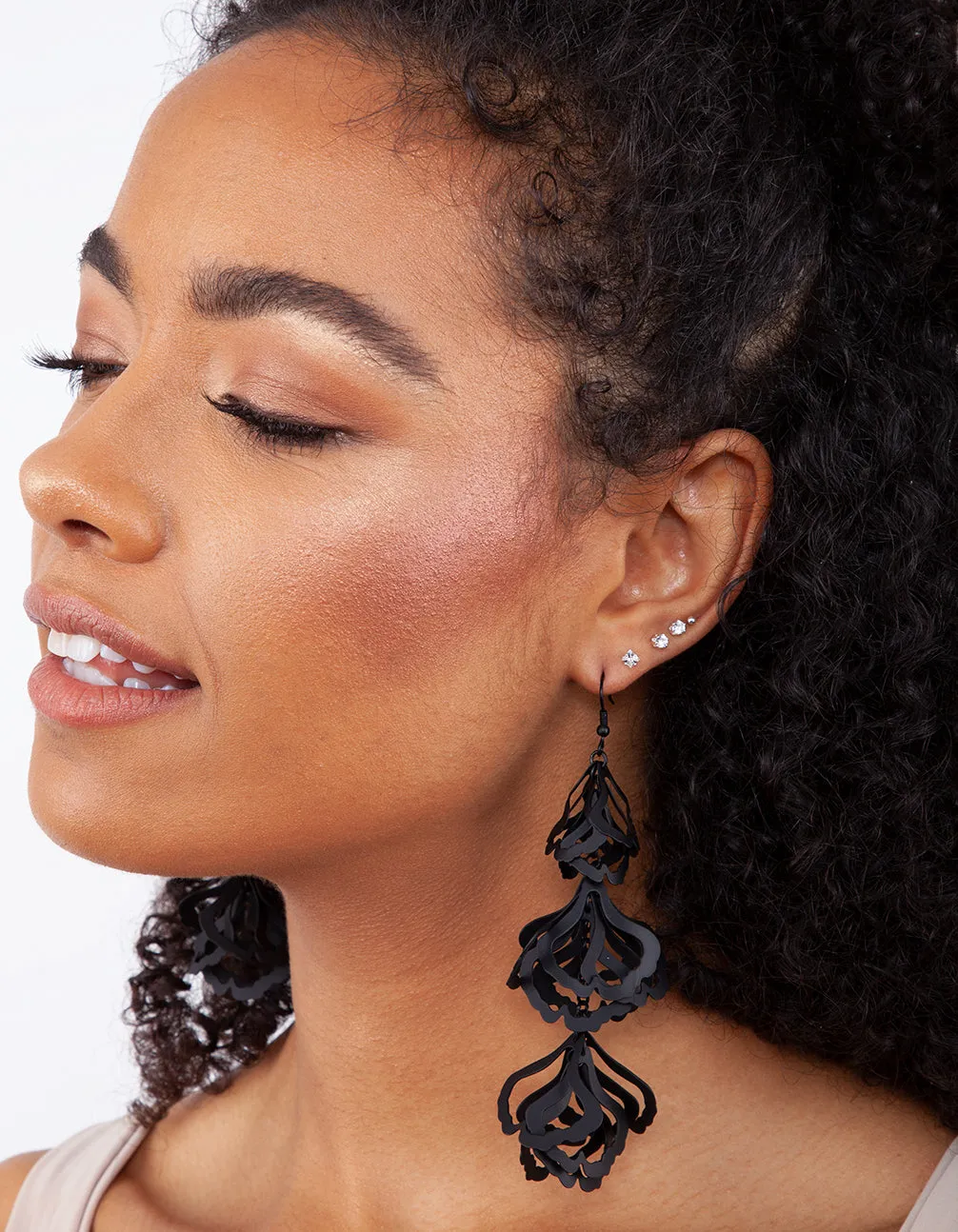 Black Petal Drop Earrings