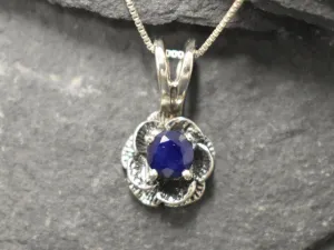 Blue Rose Pendant - Natural Sapphire Necklace - Vintage Flower Necklace