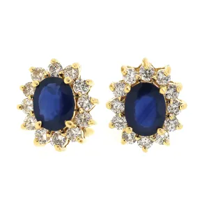 Blue Sapphire and Diamond Cluster Earrings