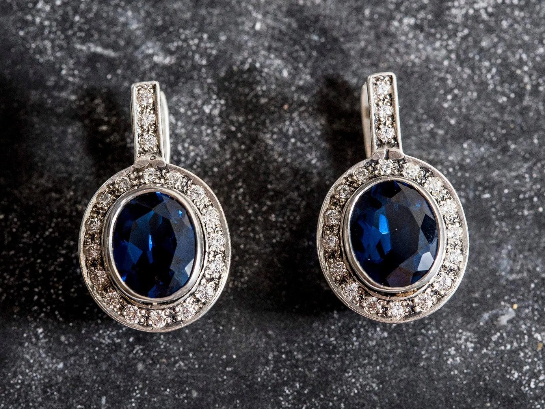 Blue Sapphire Earrings - Vintage Sapphire Earrings - Blue Drop Earrings