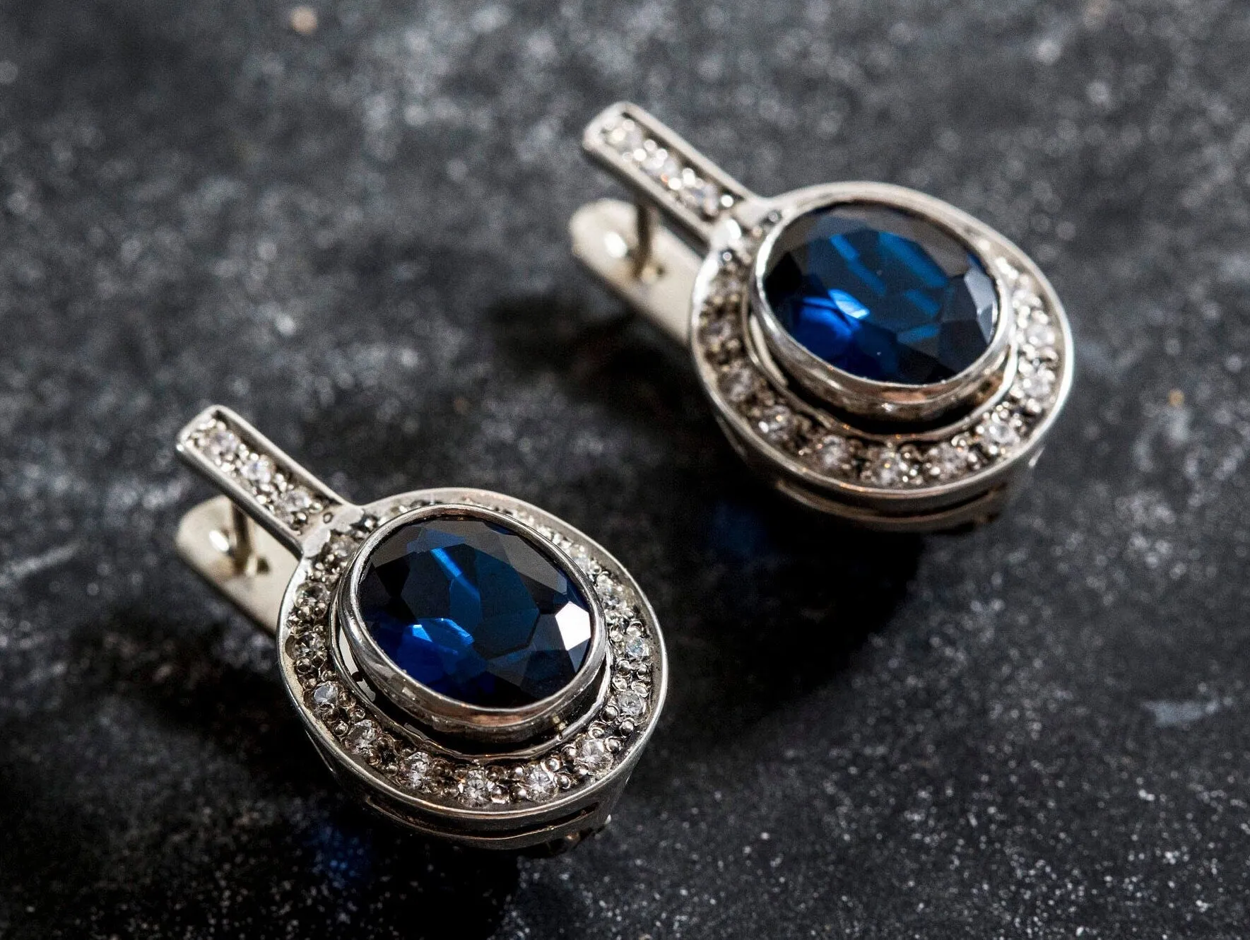 Blue Sapphire Earrings - Vintage Sapphire Earrings - Blue Drop Earrings