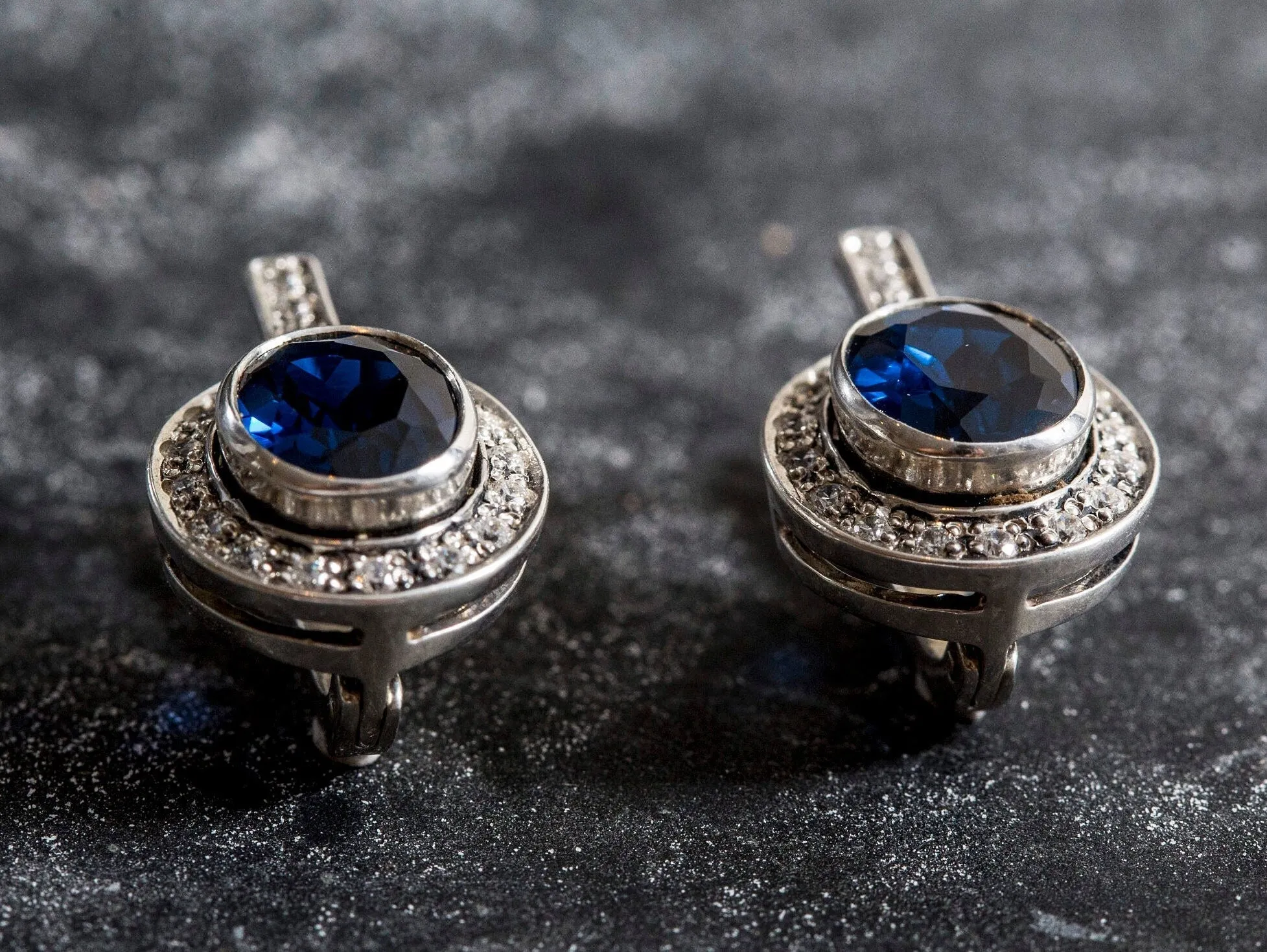 Blue Sapphire Earrings - Vintage Sapphire Earrings - Blue Drop Earrings