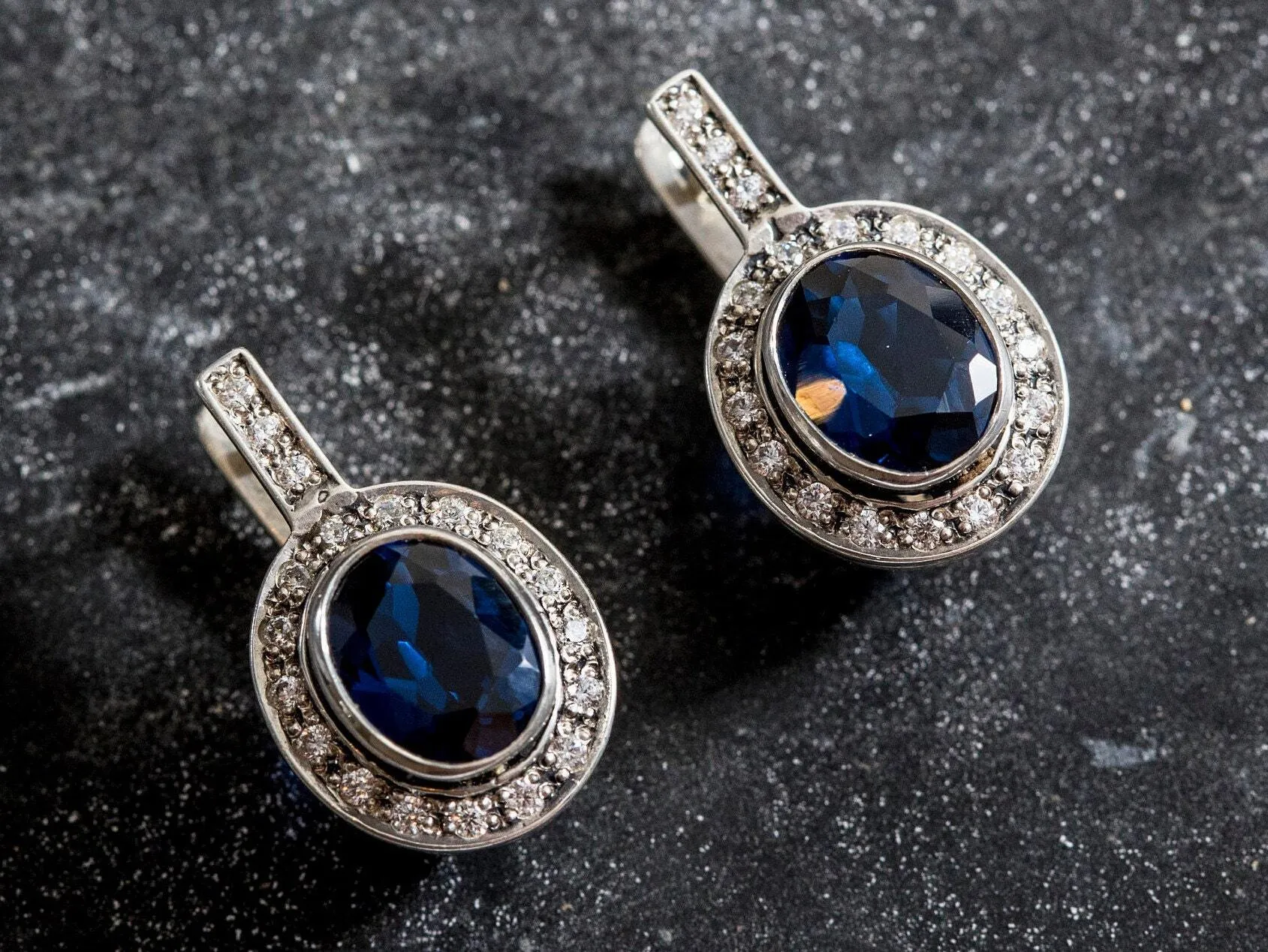 Blue Sapphire Earrings - Vintage Sapphire Earrings - Blue Drop Earrings