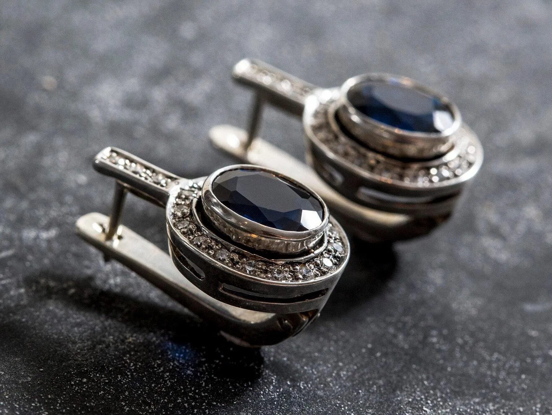 Blue Sapphire Earrings - Vintage Sapphire Earrings - Blue Drop Earrings