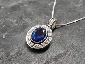 Blue Sapphire Pendant - Victorian Sapphire Necklace - Blue Vintage Necklace