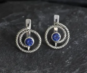 Blue Swirl Earrings - Spiral Sapphire Earrings, Large Swirl Studs