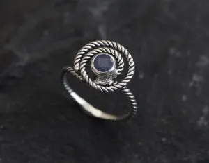 Blue Swirl Ring - Natural Sapphire Band, Blue Spiral Ring