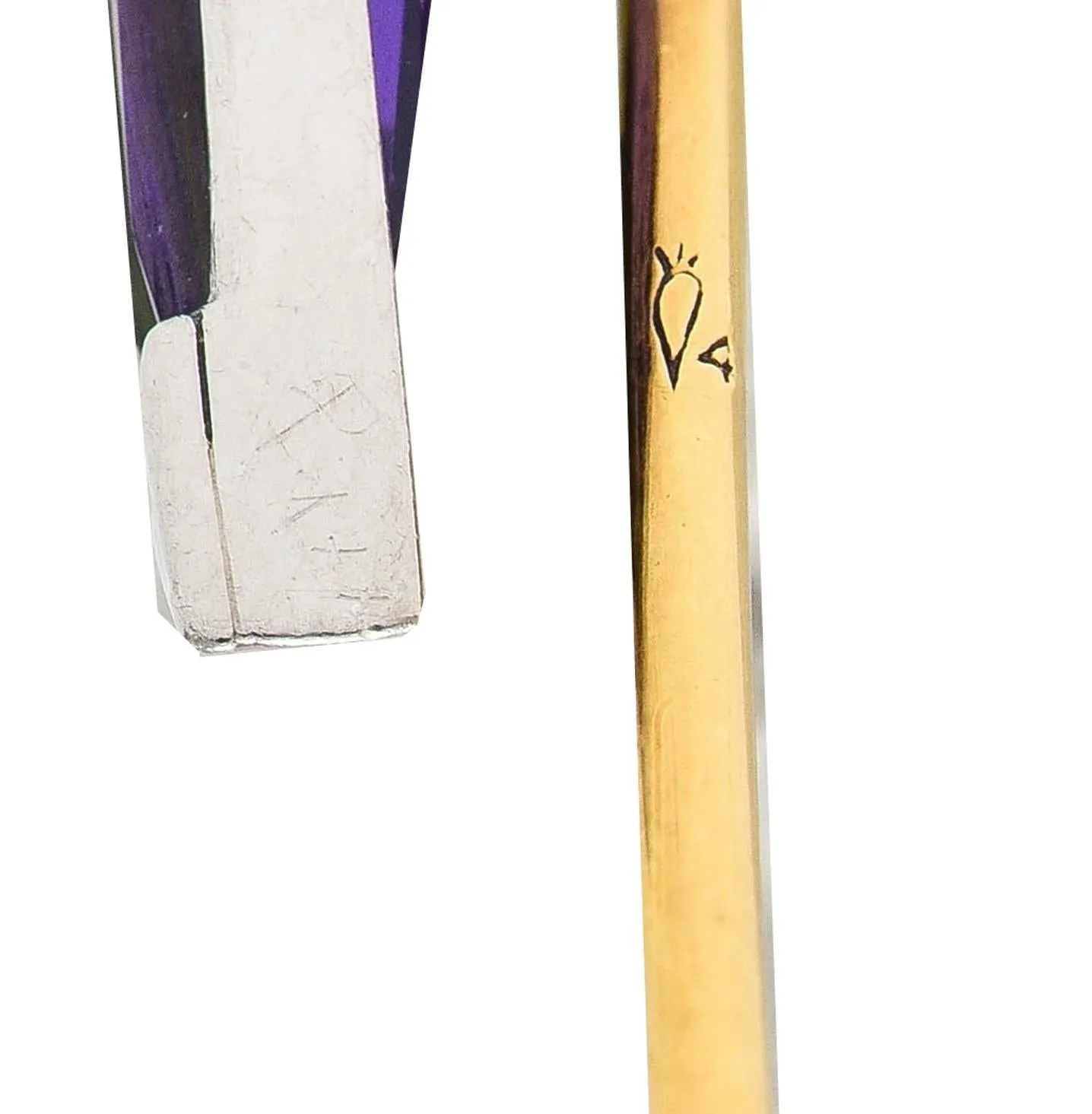 Carter Gough & Co. Art Deco Diamond Amethyst Tourmaline Platinum 14 Karat Gold Antique Stickpin