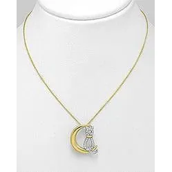 Cat in the Moon Necklaces with CZ in solid 925 Silver, Elegant and Sweet!