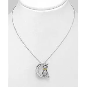 Cat in the Moon Necklaces with CZ in solid 925 Silver, Elegant and Sweet!