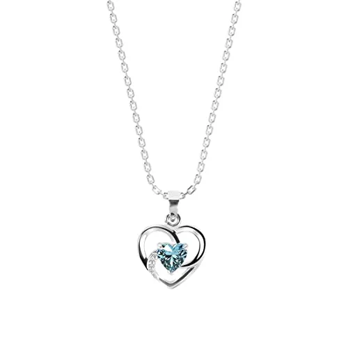 Clara 925 Sterling Silver Heart Pendant Chain Necklace | Rhodium Plated, Swiss Zirconia | Gift for Women and Girls