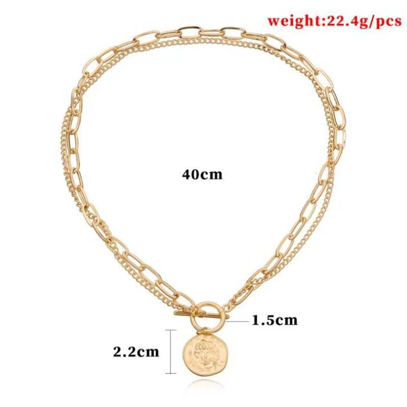 Coin Pendant Necklaces for Women Chain Layered Statement Necklace