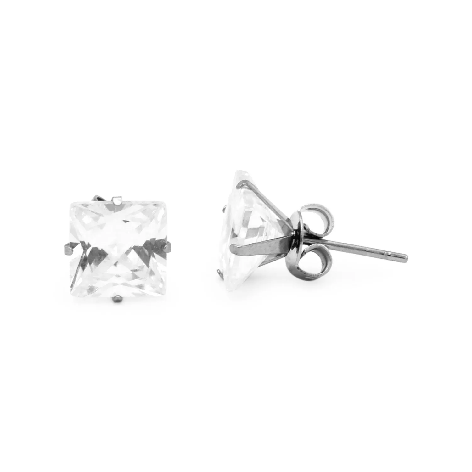 Cubic Zirconia Square Stud Earrings Stainless Steel Silver Ear Piercing Jewelry Men Women