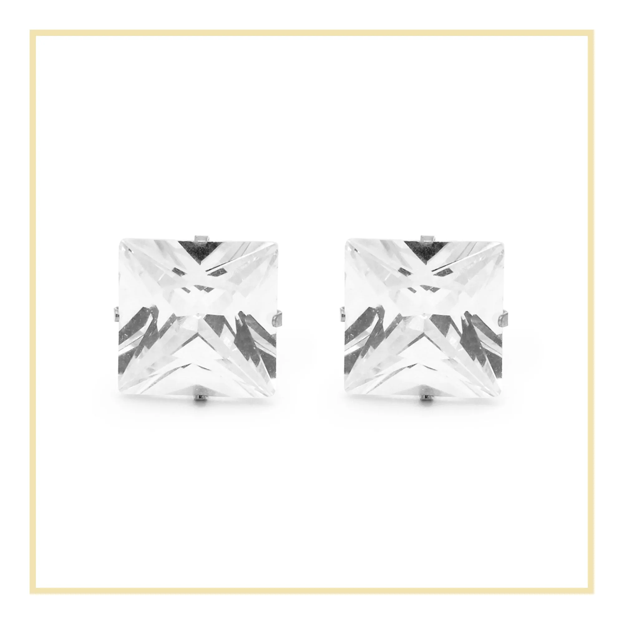 Cubic Zirconia Square Stud Earrings Stainless Steel Silver Ear Piercing Jewelry Men Women