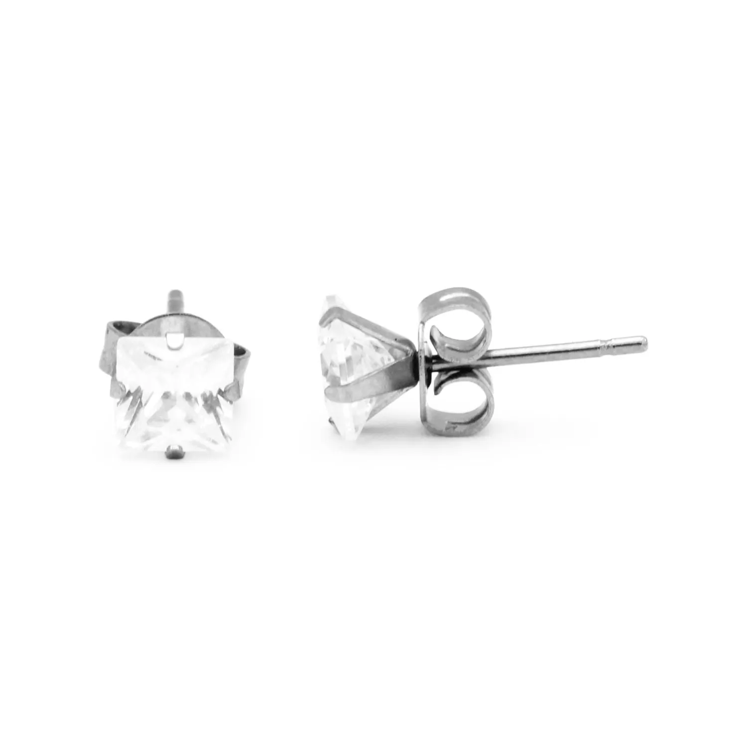 Cubic Zirconia Square Stud Earrings Stainless Steel Silver Ear Piercing Jewelry Men Women