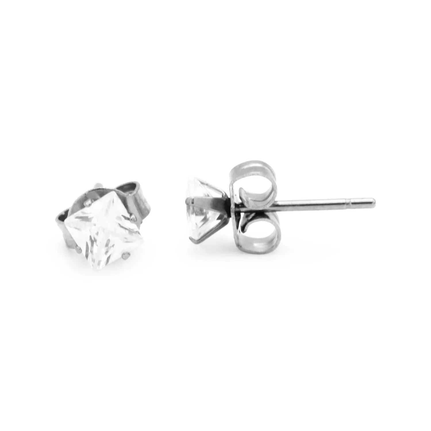 Cubic Zirconia Square Stud Earrings Stainless Steel Silver Ear Piercing Jewelry Men Women