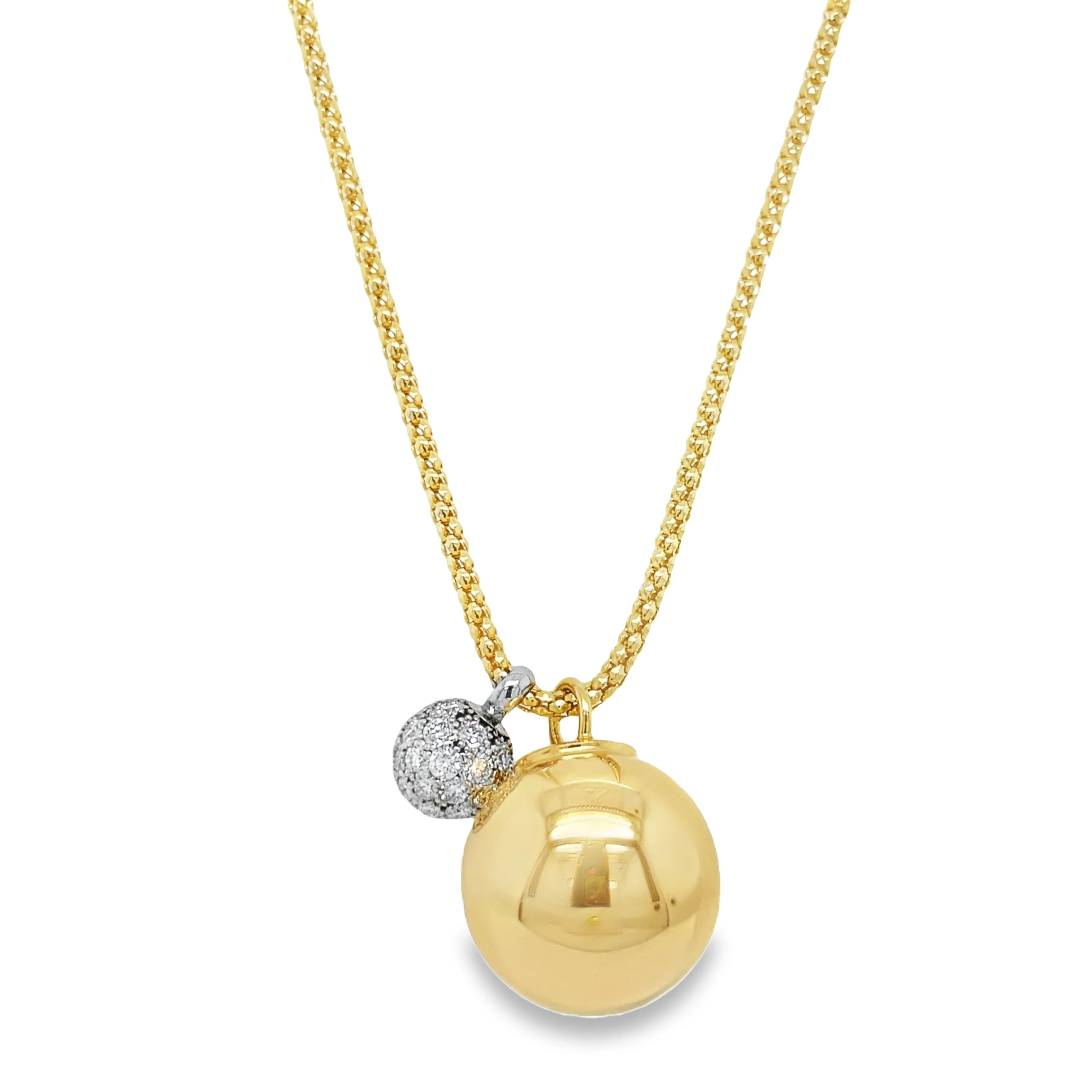 Diamond Ball & Yellow Gold Sphere Mesh Necklace