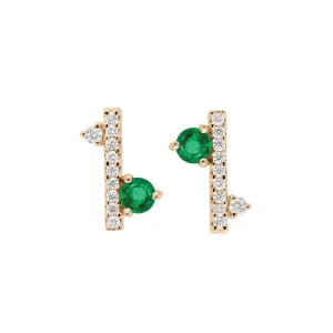 Diamond Dusted Meridian Stud - 14k Gold, Emerald & White Diamond