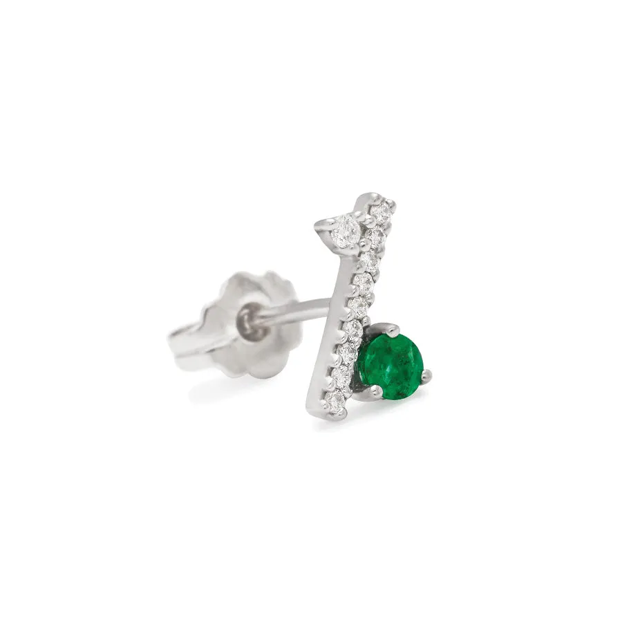 Diamond Dusted Meridian Stud - 14k Gold, Emerald & White Diamond