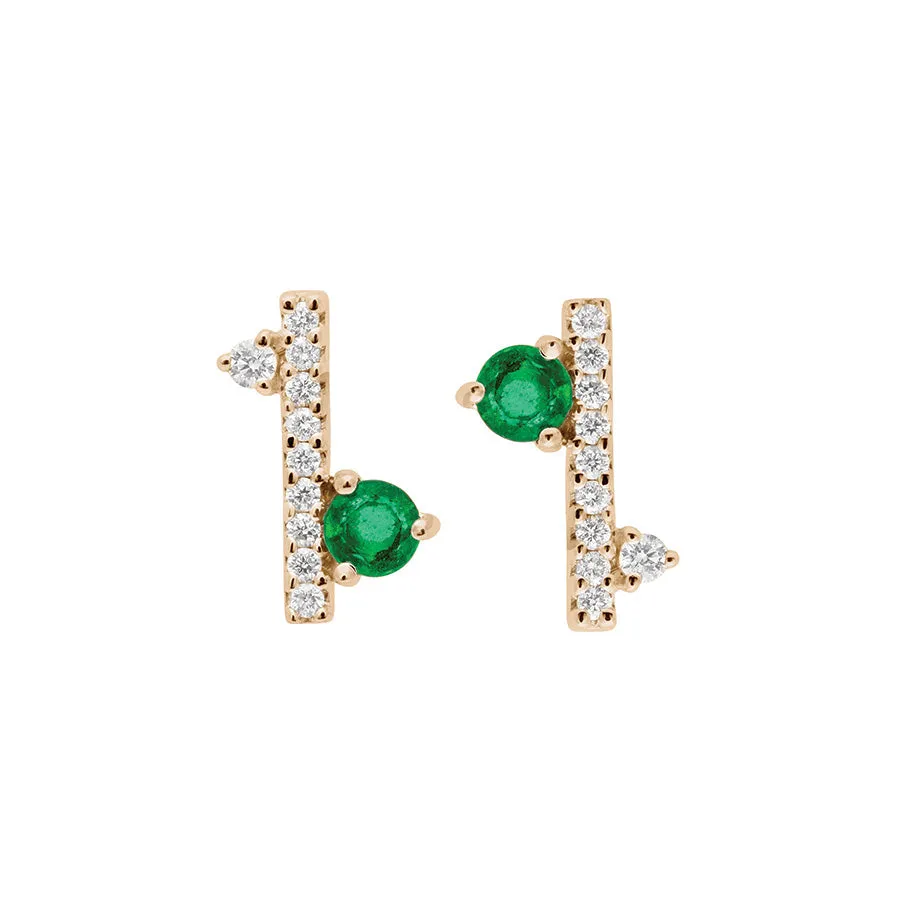 Diamond Dusted Meridian Stud - 14k Gold, Emerald & White Diamond