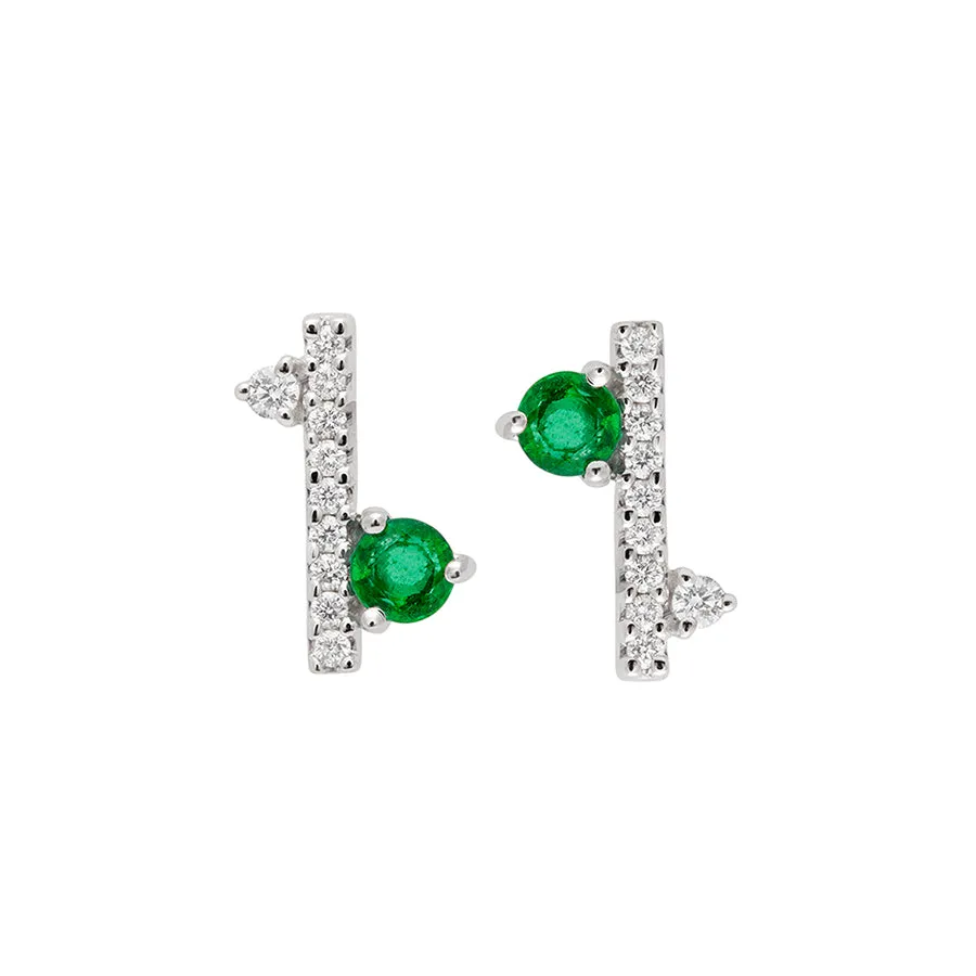 Diamond Dusted Meridian Stud - 14k Gold, Emerald & White Diamond