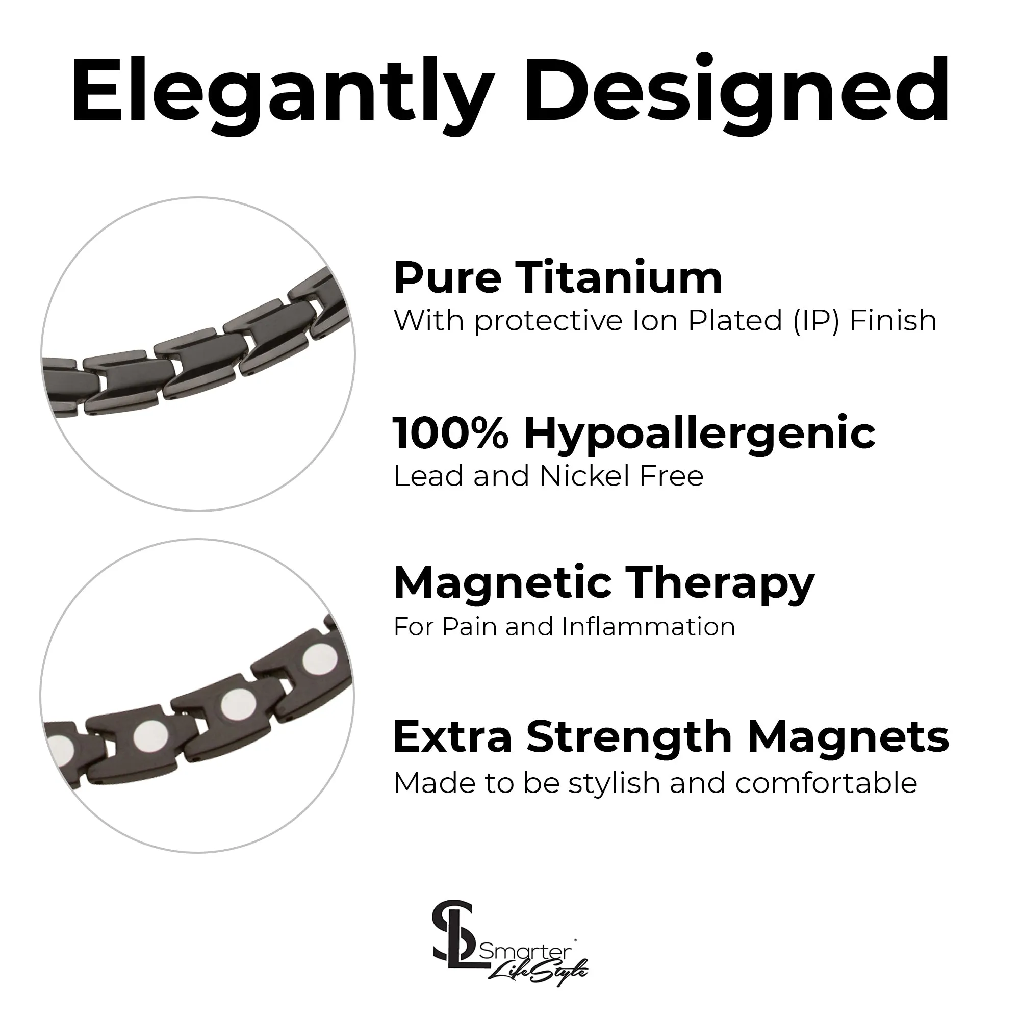 Elegant Titanium Magnetic Therapy Necklace - Unisex - Width: .35in, Solid / Black