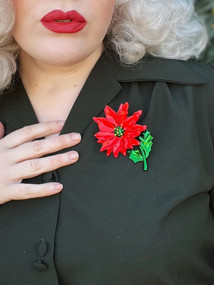 Enamel Poinsettia Statement Brooch by Lipstick & Chrome