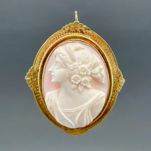 Estate Antique 10K Y Gold Flora Cameo Pin