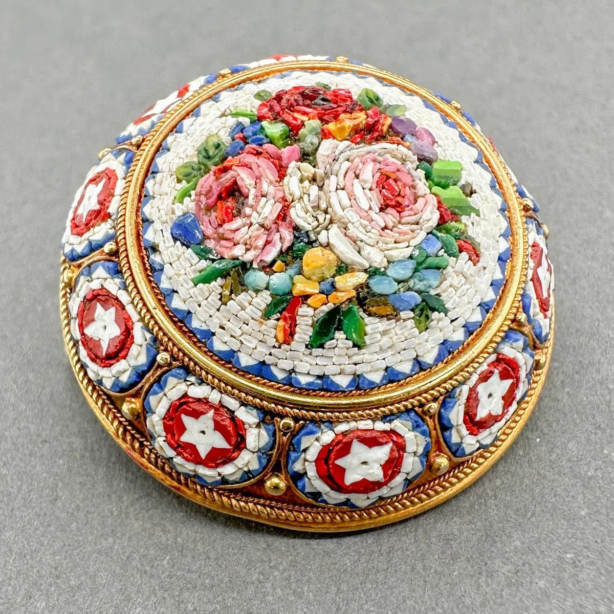 Estate Victorian 18K Y Gold Floral Micro Mosaic Brooch