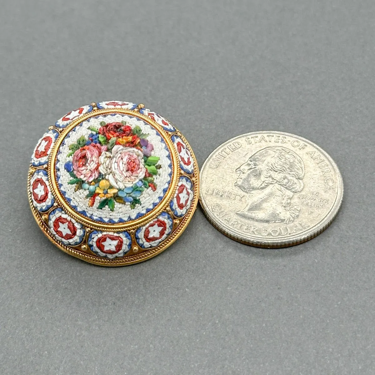 Estate Victorian 18K Y Gold Floral Micro Mosaic Brooch