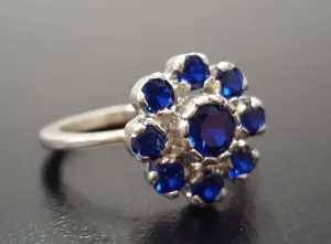 Flower Sapphire Ring - Blue Cocktail Ring - Large Vintage Ring