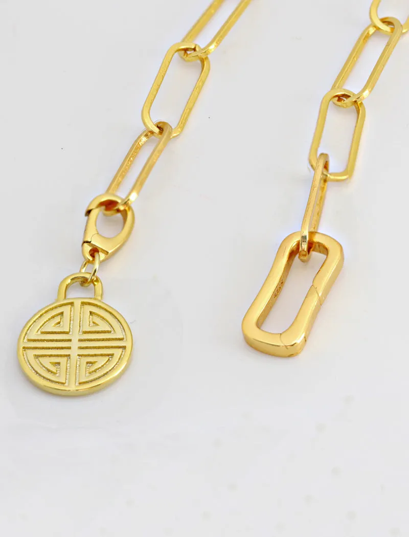 FOUR BLESSINGS Lucky Charm Coin Pendant Link Chain Bracelet