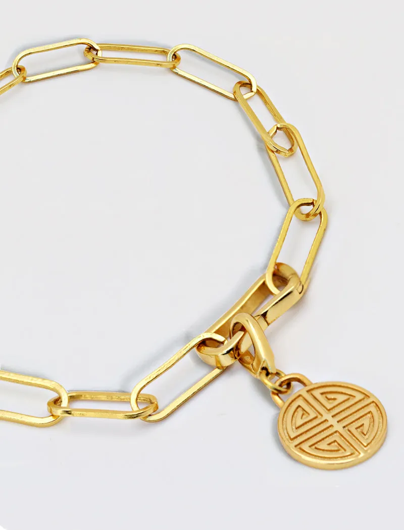 FOUR BLESSINGS Lucky Charm Coin Pendant Link Chain Bracelet