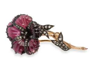 Frozen in Time - Antique Garnet Diamond Flower Brooch