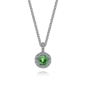 Gabriel & Co. Round Cut Gemstone & Diamond Halo Pendant