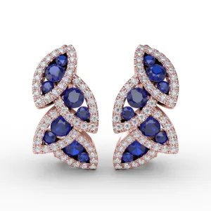 Glam Galore Sapphire and Diamond Leaf Earrings