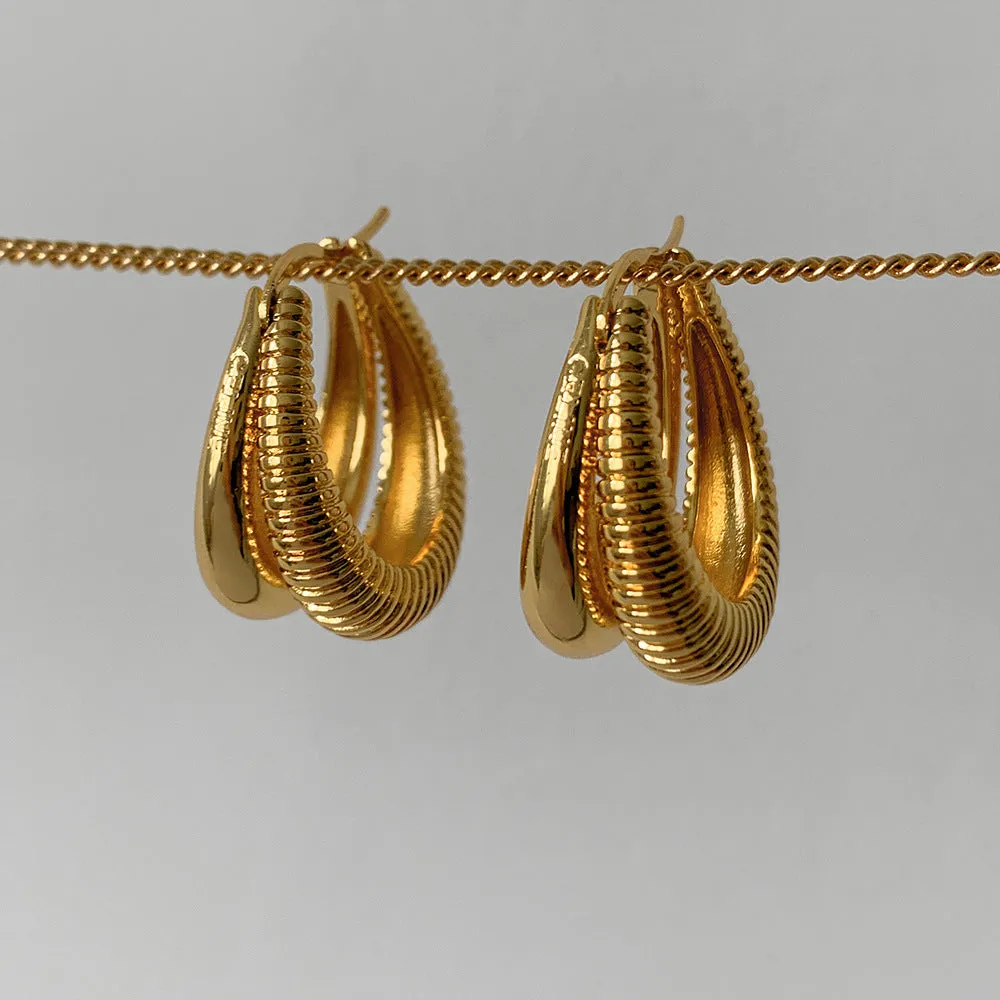 Gold Double Hoop Earrings with Textured Detail  jlt11724