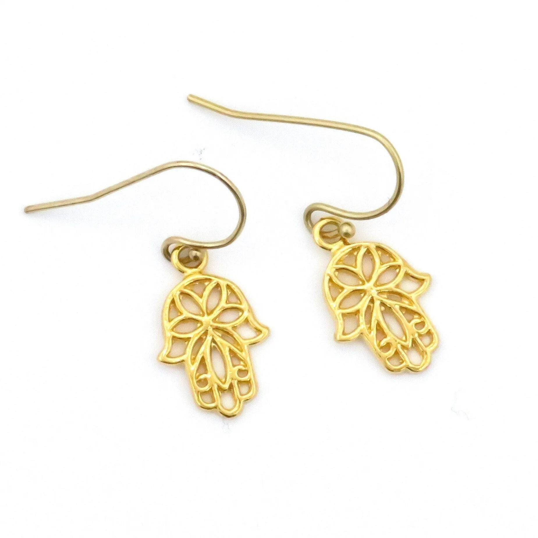 Gold Floral Hamsa Earrings