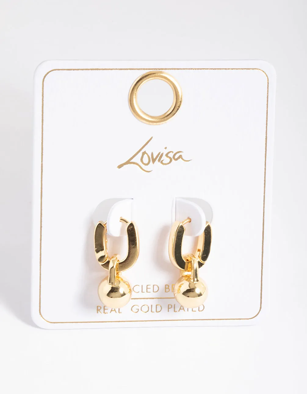 Gold Plated Brass Ball Drop Huggie Earrings