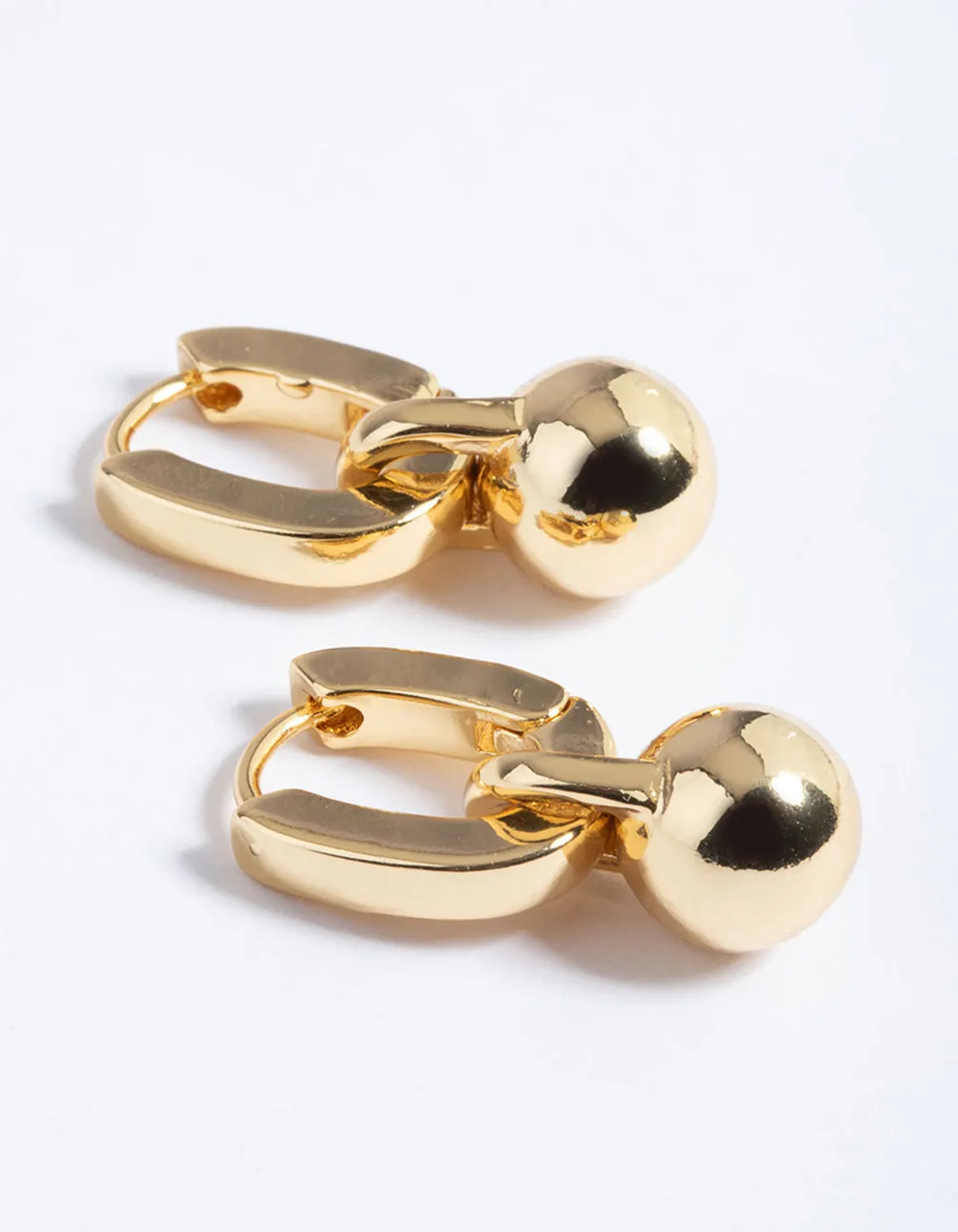 Gold Plated Brass Ball Drop Huggie Earrings