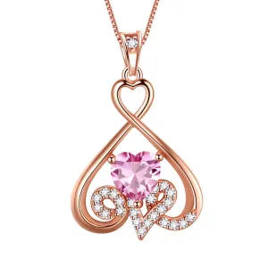 Heart Necklace Love Heart Oct. Birthstone Pendant Women Girls Jewelry Birthday Gift