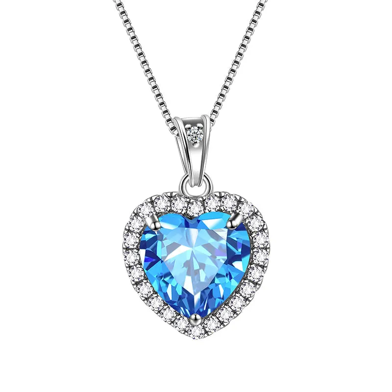 Heart Necklace Women Girls Crystal Birthstone Necklace Pendant Jewelry Birthday Gifts Sterling Silver