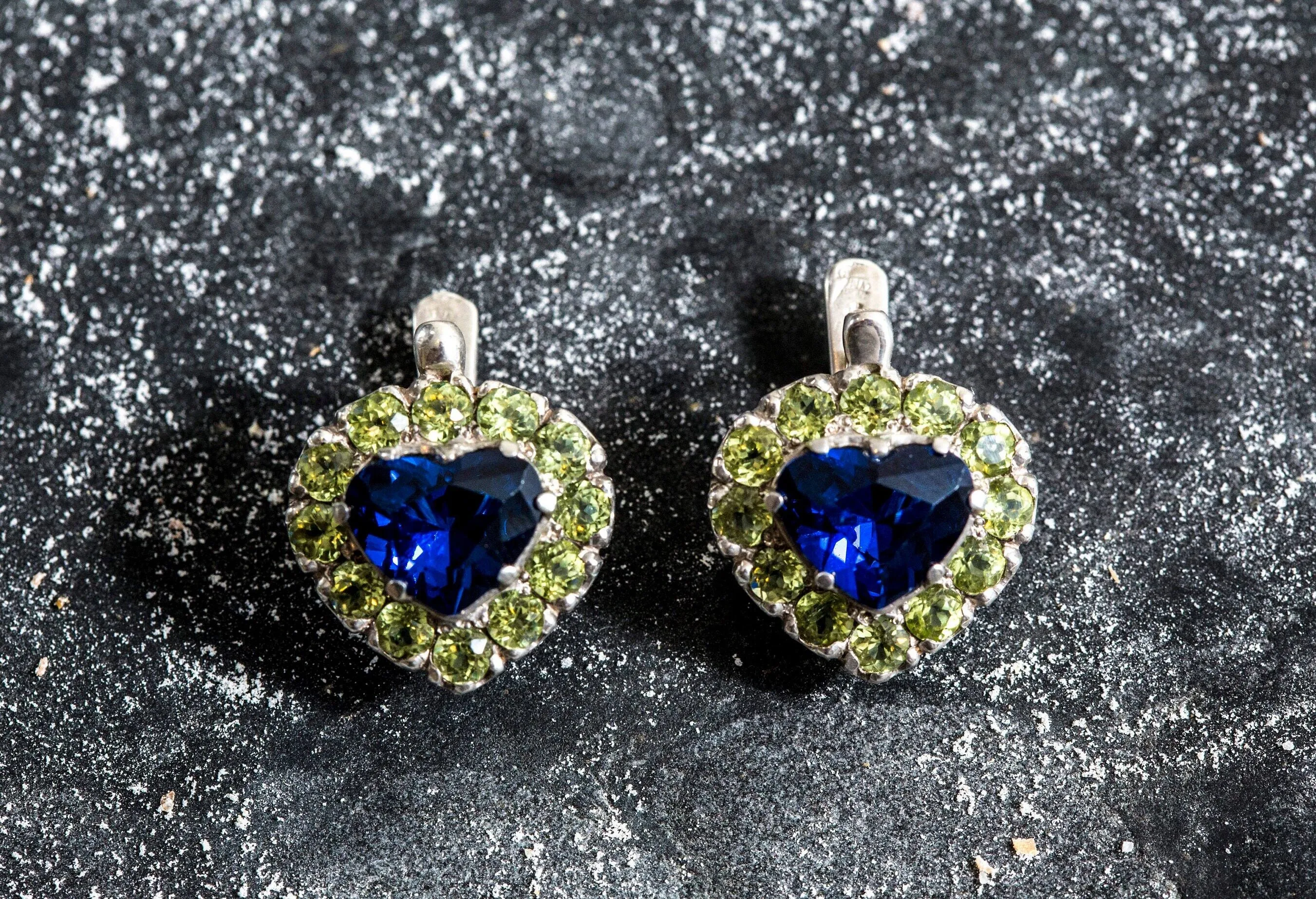 Heart Sapphire Earrings - Heart Vintage Earrings, Peridot Heart Earrings