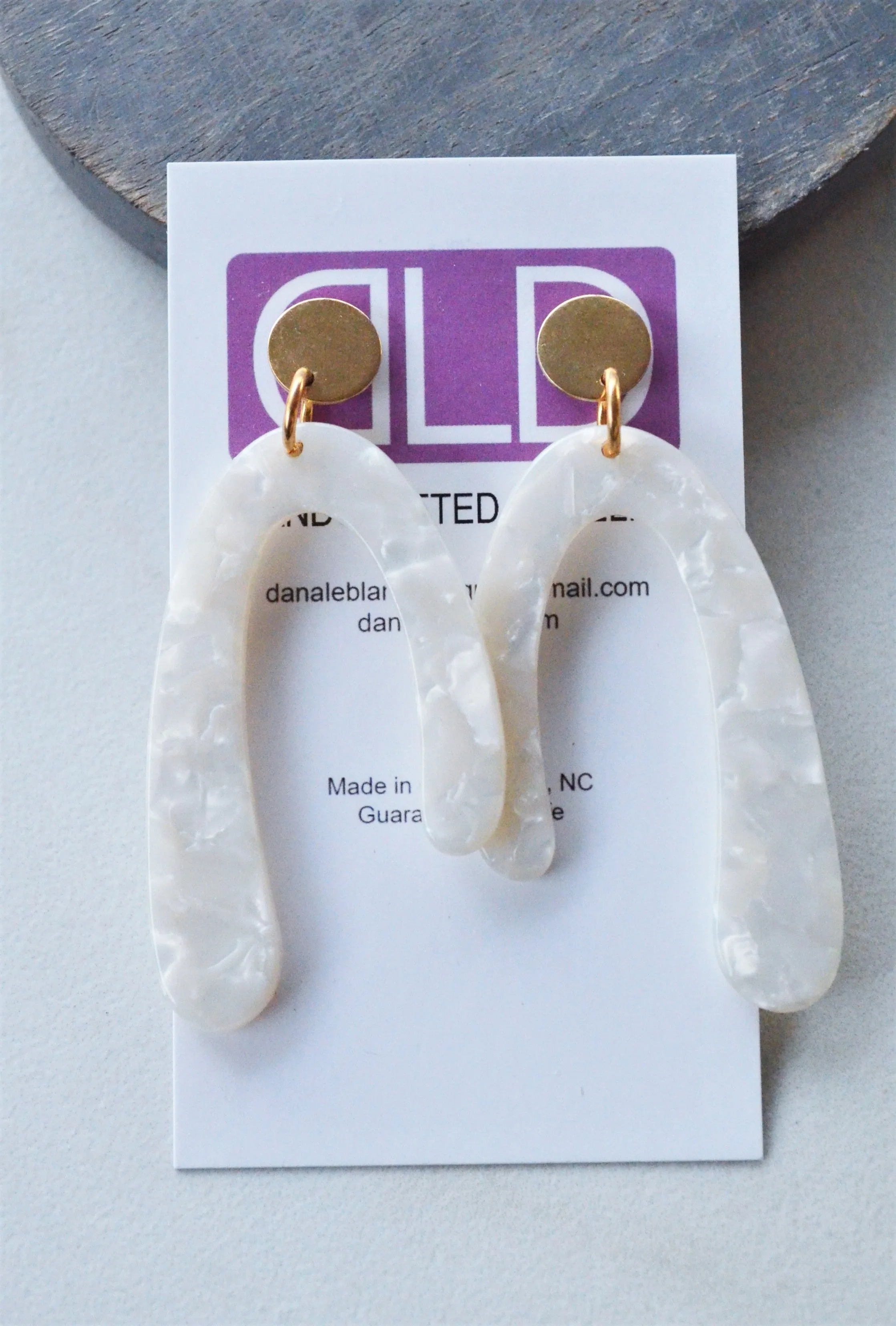 Ivory Lucite Big Acrylic Dangle Womens Abstract Statement Earrings - Lillian