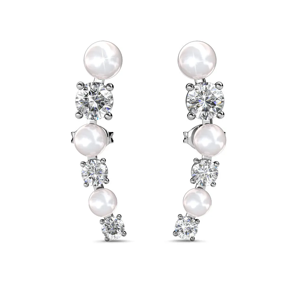 Juniper 18k White Gold Wrap Earrings White Beads with Swarovski Crystals