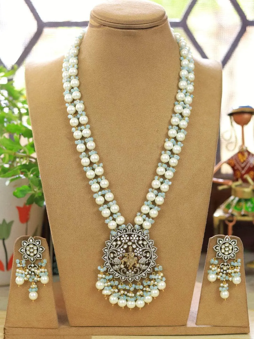 Kundan Pearl Studded Long Temple Necklace