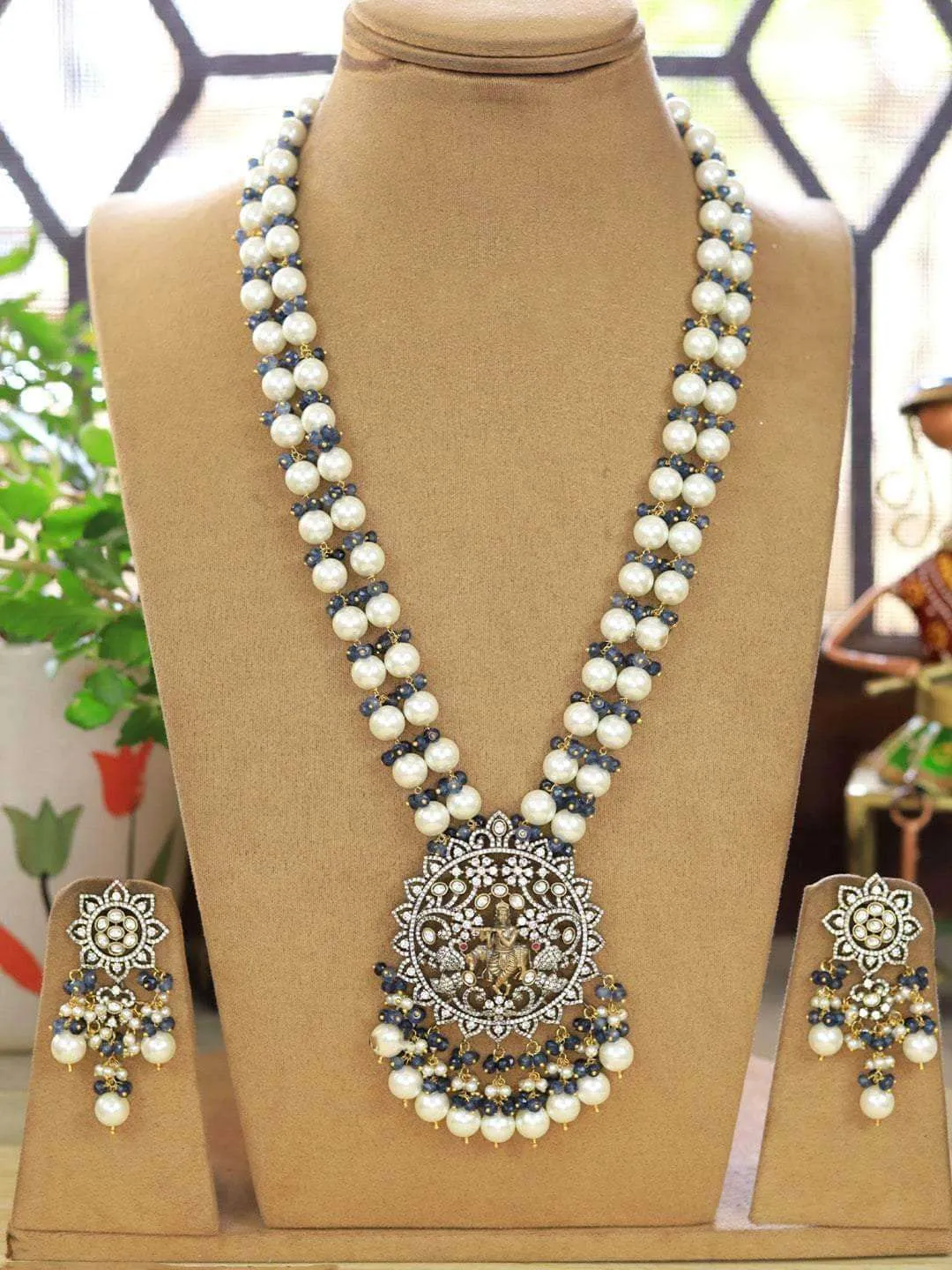 Kundan Pearl Studded Long Temple Necklace