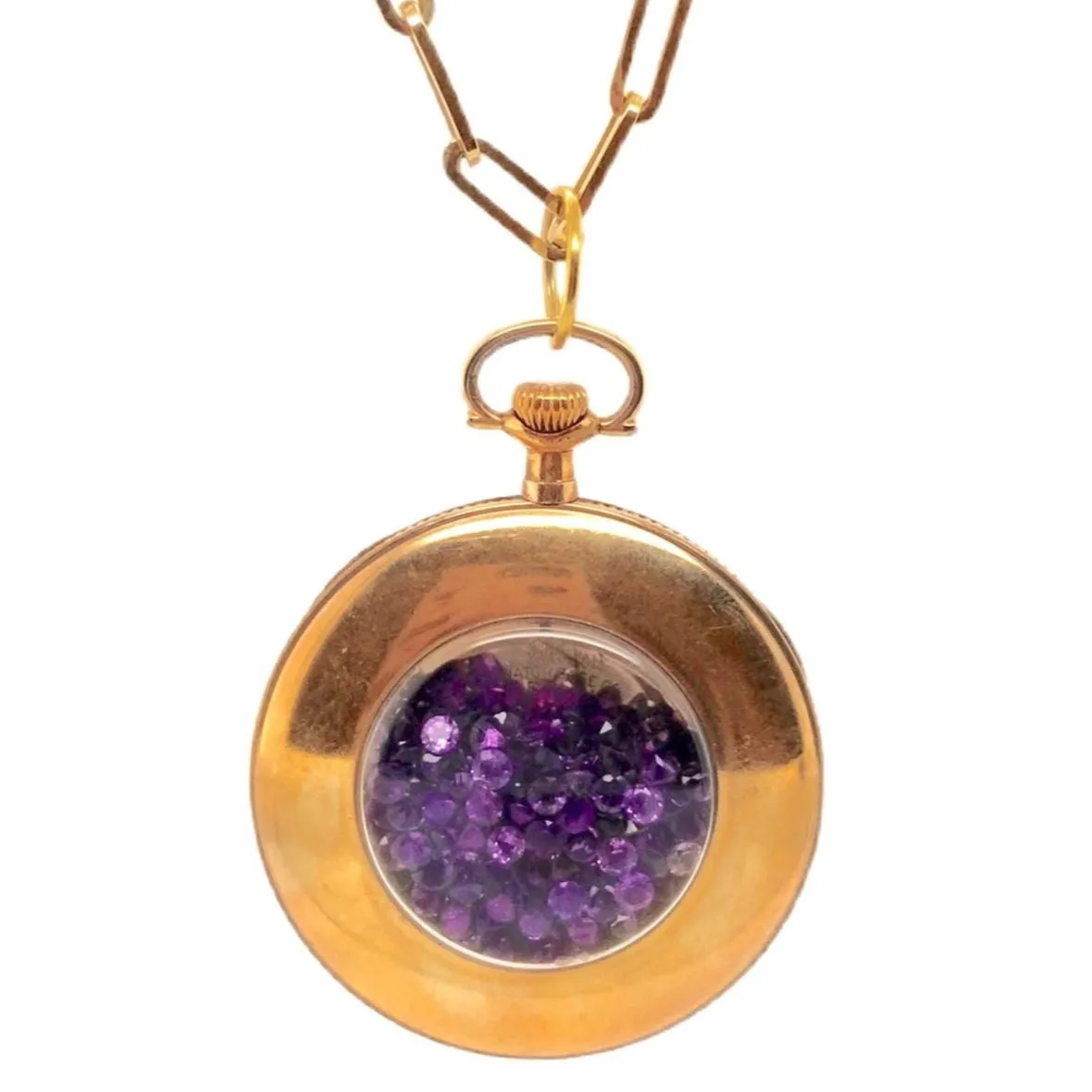 Lab Colored Stones Pocket Watch Shaker Necklaces