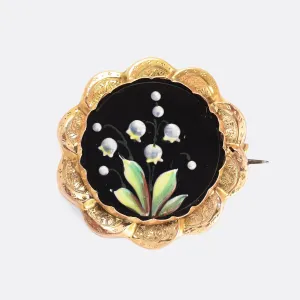 Late Victorian Enamel Lily Of The Valley Brooch