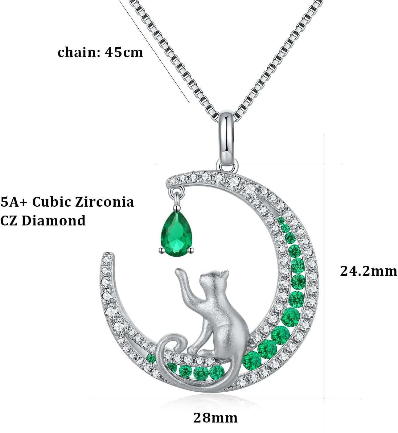 Lovely Cat Necklace for Women, 925 Sterling Silver Cat on Moon Necklace with 5A  Cubic Zirconia, Cat Jewelry Cat Pendant for Cat Lover